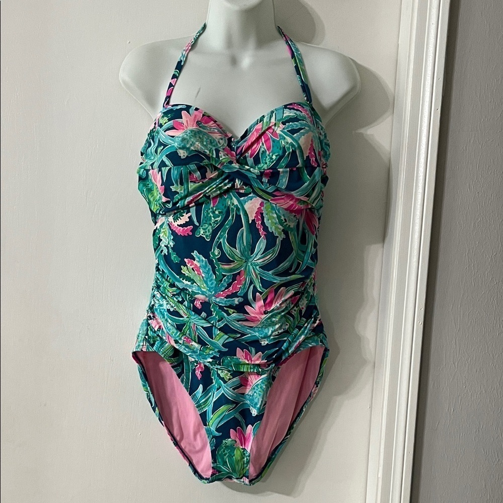 Lilly Pulitzer Blue and Pink Floral Kids One Piece - Picture 4 of 11